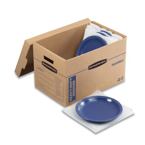 SmoothMove Classic Moving/Storage Box Kit, Half Slotted Container (HSC),  Assorted Sizes: (8) Small, (4) Med, Brown/Blue,12/CT - Office Express  Office Products