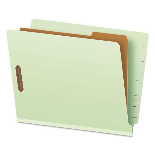 Pendaflex End Tab Classification Folders, 1.75" Expansion, 1 Divider, 4 Fasteners, Letter Size, Pale Green Exterior, 10/Box