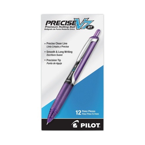 Pilot Precise V7rt Roller Ball Pen, Retractable, Fine 0.7 Mm, Purple Ink, Purple Barrel