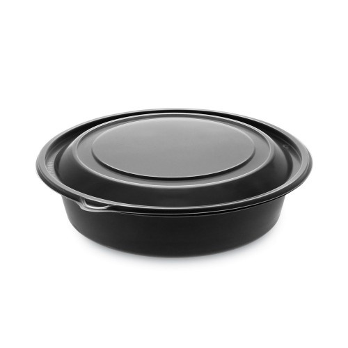 Pactiv Earthchoice Mealmaster Container With Lid, 32 Oz, 8" Dia X 2.12" H, 1-Compartment, Black/Clear, Plastic, 250/Carton