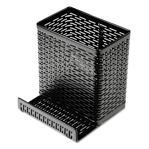Artistic Urban Collection Punched Metal Pencil Cup/Cell Phone Stand, Perforated Steel, 3.5 X 3.5, Black