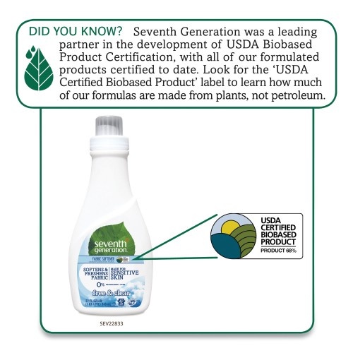 Seventh Generation Natural Liquid Fabric Softener, Free & Clear, 42 Loads, 32 Oz Bottle, 6/Carton