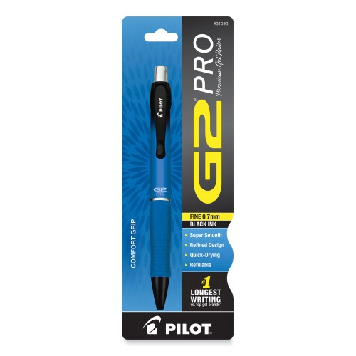 Pilot G2 Pro Gel Pen, Retractable, Fine 0.7 Mm, Black Ink, Blue Barrel