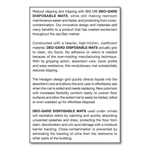 Big-D Deo-Gard Disposable Urinal Mat, Charcoal, Mountain Air, 17.5 X 20.5, 6/Carton
