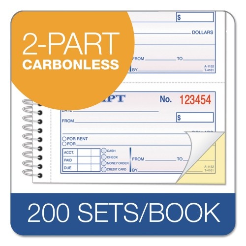Tops Spiralbound Money And Rent Receipt Book, Two-Part Carbonless, 4.75 X 2.75, 4 Forms/Sheet, 200 Forms Total