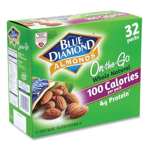 Bluediamond Whole Natural Almonds On-The-Go, 0.63 Oz Pouch, 32 Pouches/Carton, Ships In 1-3 Business Days