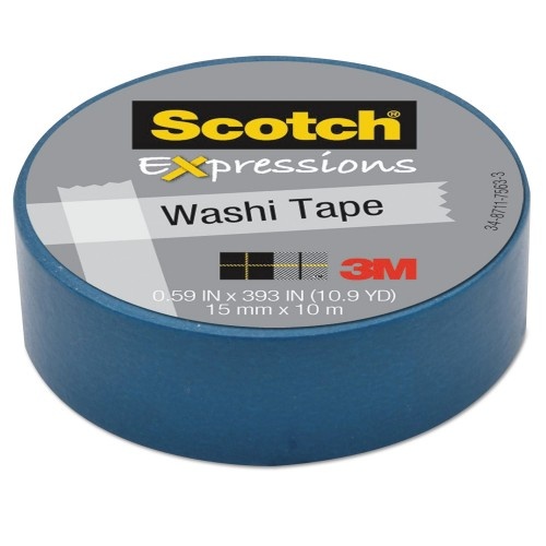 Scotch Expressions Washi Tape, 1.25" Core, 0.59" x 32.75 Ft, Blue