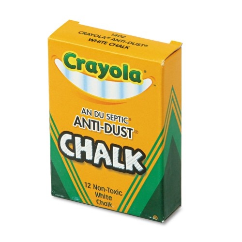 Crayola Nontoxic Anti-Dust Chalk, 3" x 0.31" Diameter, White, 12 Sticks/Box