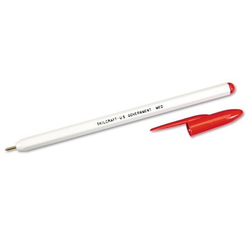 AbilityOne 752001 Skilcraft Ballpoint Pen, Stick, Medium 1 Mm, Red Ink, White Barrel, Dozen