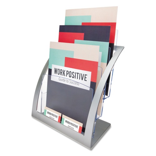 Deflecto 3-Tier Literature Holder, Leaflet Size, Silver