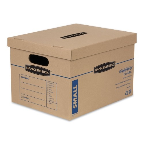 Bankers Box SmoothMove Classic Moving/Storage Boxes, Half Slotted Container, Small, 12" x 15" x 10", Brown/Blue