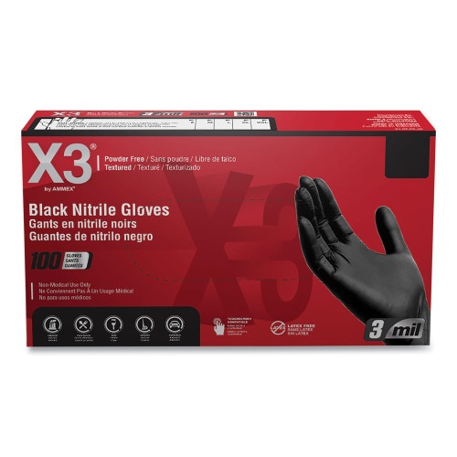 X3 By Ammex Industrial Nitrile Gloves, Powder-Free, Mil, Small