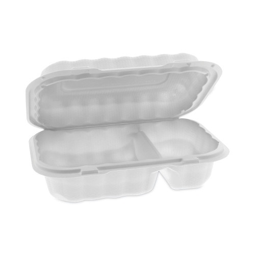 Pactiv Earthchoice Smartlock Microwavable Hinged Lid Container, 2-Compartment, 9 x 6 x 3, White, Plastic