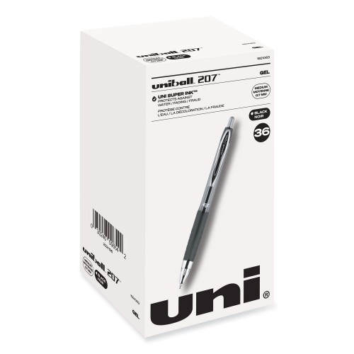Uni-Ball Signo 207 Gel Pen Value Pack, Retractable, Medium 0.7 Mm, Black Ink, Translucent Black Barrel, 36/Box