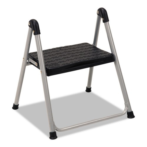 Cosco Folding Step Stool, 1-Step, 200 Lb Capacity, 9.9" Working Height, Platinum/Black
