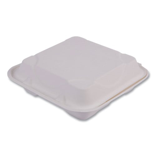 Eco-Products Vanguard Renewable and Compostable Sugarcane Clamshells, 3-Compartment, 9 x 9 x 3, White, 200/Carton