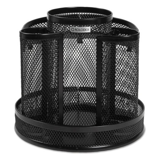 Rolodex Wire Mesh Spinning Desk Sorter, 8 Compartments, Steel Mesh, 6.5" Diameter X 6.5"H, Black