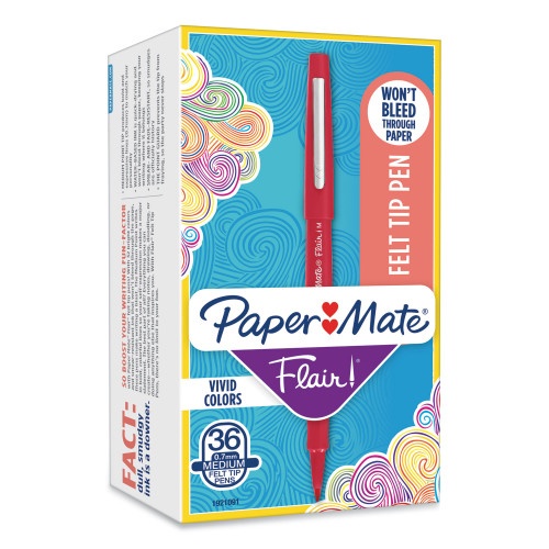 Paper Mate Point Guard Flair Felt Tip Porous Point Pen, Red Ink, 1.4 mm, 36/Box