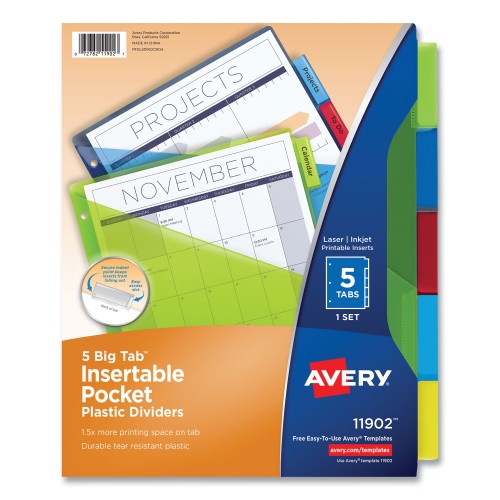 Avery Insertable Big Tab Plastic 1-Pocket Dividers, 5-Tab