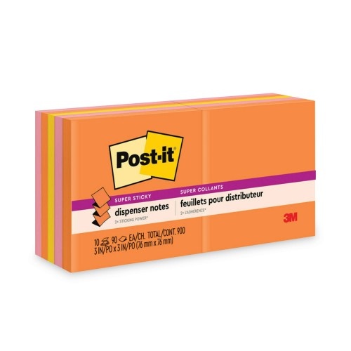Post-it Pop-Up 3 x 3 Note Refill, 90 Sheets/Pad, 10 Pads/Pack - Energy Boost Collection Colors