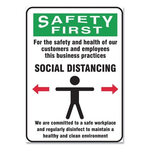 Accuform Social Distance Signs, Wall, 10 x 14, Customers and Employees Distancing Clean Environment