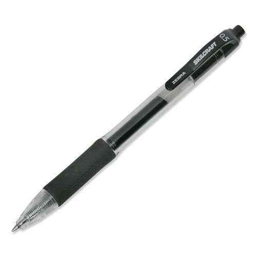AbilityOne 752001 SKILCRAFT Gel Pen, Retractable, Fine 0.5 mm, Black Ink, Clear/Black Barrel, Dozen