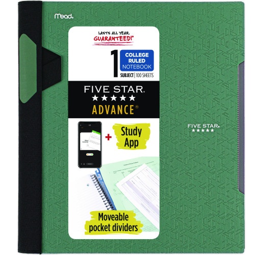 Five Star Advance Wirebound Notebook, Two Pockets, 1-Subject, Medium/College Rule, Randomly Assorted Cover Color, 11 x 8.5 Sheets