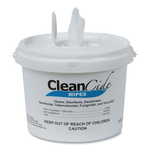 Wexford Labs Cleancide Disinfecting Wipes, 1-Ply, 8 x 5.5, Fresh Scent, White, 400/Tub, 4 Tubs/Carton