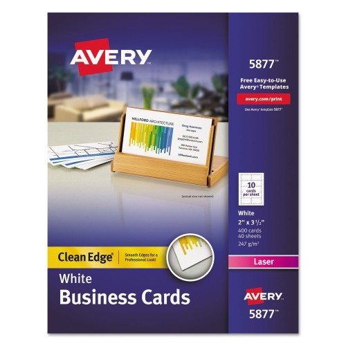 Avery Clean Edge Business Cards, Laser, 2 x 3.5, White, 400 Cards