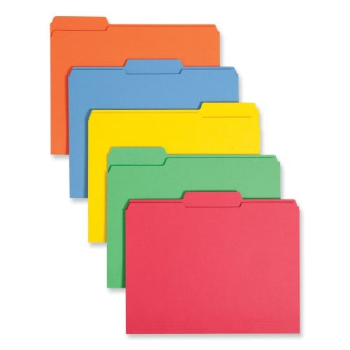 Smead Reinforced Top Tab Colored File Folders, 1/3-Cut Tabs: Assorted, Letter Size, 0.75" Expansion, Assorted Colors, 100/Box