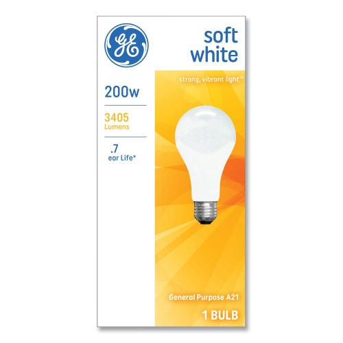 GE Incandescent Basic Bulb, A21, 200 W, Soft White - Top Quality Lighting Solution
