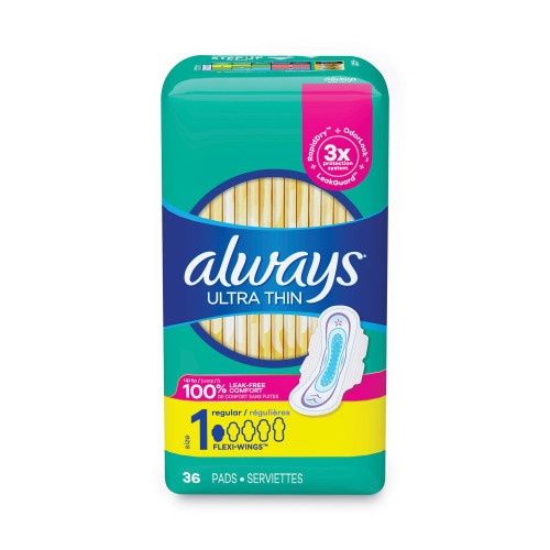 Always Ultra Thin Pads, Regular, 36/Pack, 6 Packs/Carton