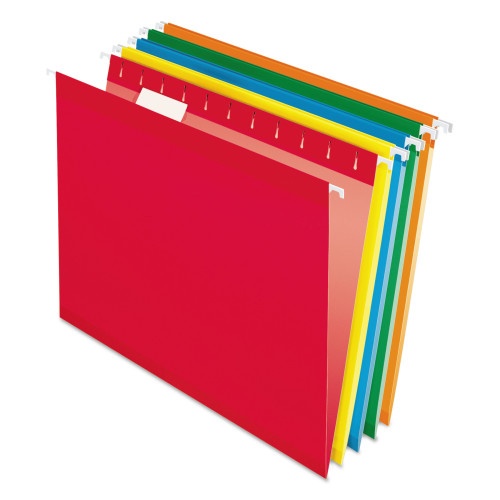 Pendaflex Colored Reinforced Hanging Folders, Letter Size, 1/5-Cut Tabs, Assorted Bright Colors, 25/Box