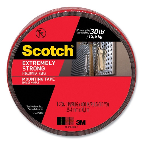 Scotch Extreme Mounting Tape, Permanent, Holds Up to 0.5 lbs per Inch, 1" x 11.1 yds, Black