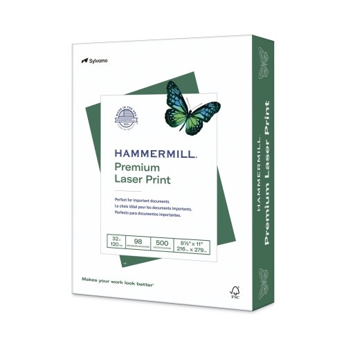 Hammermill Premium Laser Print Paper, 98 Bright, 32 lb Bond Weight, 8.5 x 11, White, 500/Ream