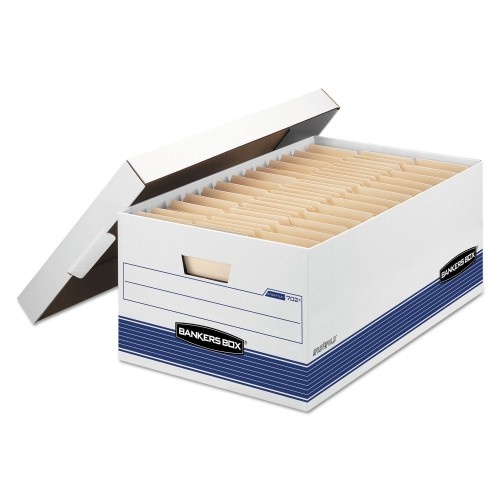 Bankers Box Stor/File Medium-Duty Storage Boxes - Legal Files, 15.88" x 25.38" x 10.25", White/Blue
