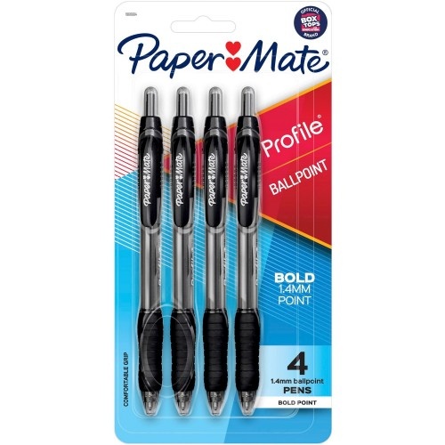 Paper Mate Profile Retractable Gel Pens - Black, 4/Pack