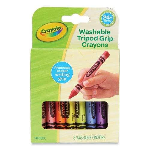 Crayola Washable Tripod Grip Crayons, Assorted Colors, 8/Pack