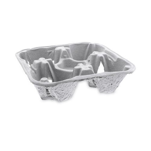 Pactiv EarthChoice Carry-Safe Beverage Carrier - 4-Cup Carrier with Food Tray, 8 oz to 32 oz, Natural, 300/Carton