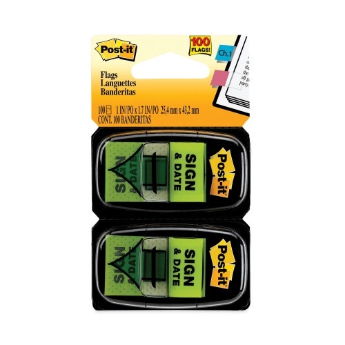 Post-It Arrow Message 1" Page Flags, "Sign And Date", Green