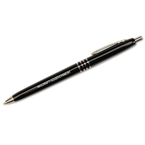 AbilityOne 752000 Skilcraft U.S. Government Ballpoint Pen, Retractable, Fine 0.7 mm, Black Ink, Black Barrel, Dozen