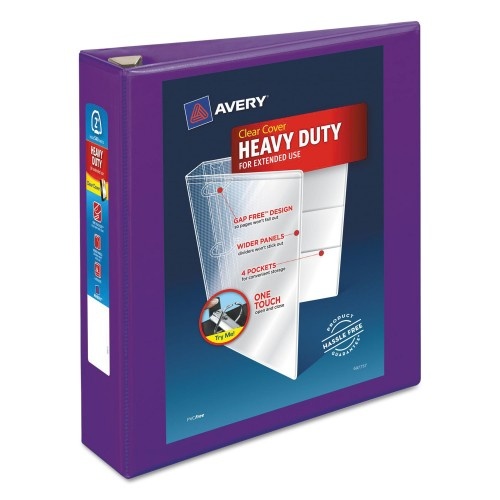 Avery Heavy-Duty View Binder with DuraHinge and One Touch EZD Rings, 3 Rings, 2 Capacity, 11 x 8.5, Purple