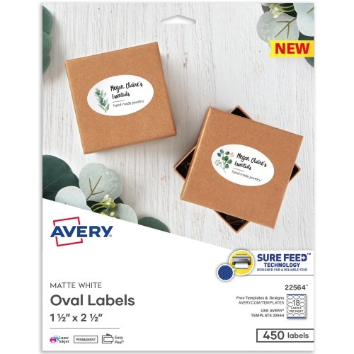 Avery Easy Peel Oval Labels 2-1/2"W X 1-1/2"D, White, Pack Of 450