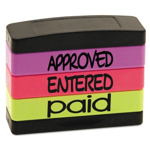 Trodat Interlocking Stack Stamp - APPROVED, ENTERED, PAID, 1.81" x 0.63"