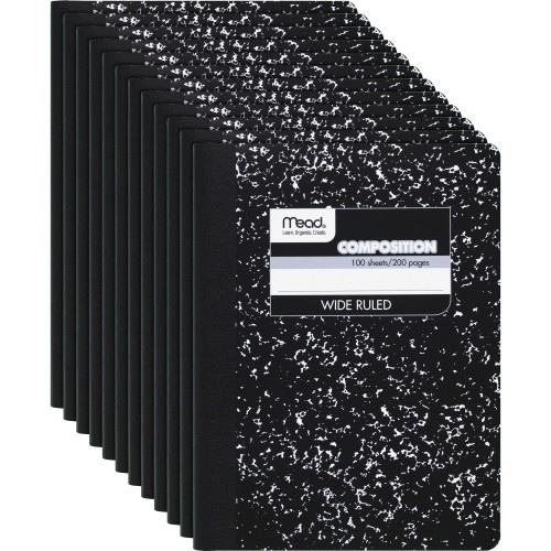 Mead Wide Ruled Composition Notebook - 100 Sheets, Black Marble Cover