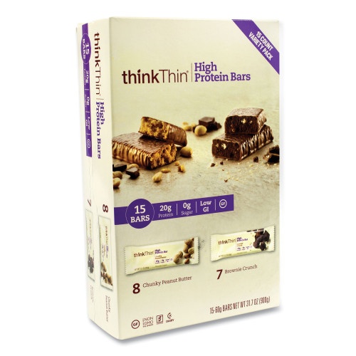 thinkThin High Protein Bars - Brownie Crunch/Chunky Peanut Butter Variety Pack