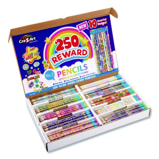 Cra-Z-Art Pencils Motivational Classpack, #2 Black Lead, Assorted Barrels, 10 Designs, 250 Pencils/Set