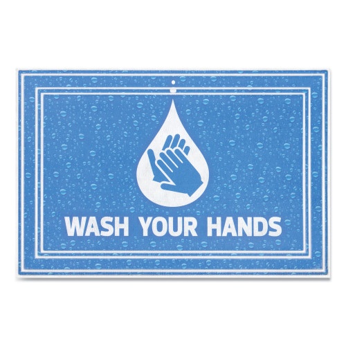 Apache Mills Message Floor Mats, 24 x 36, Blue, 'Wash Your Hands'