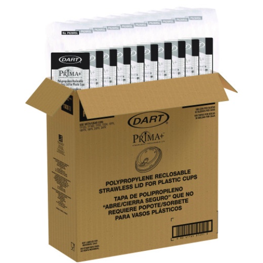 Dart Prima Strawless Plastic Lids, Fits 12 Oz To 26 Oz Cups, Clear, 100 Lids/Sleeve, 10 Sleeves/Carton