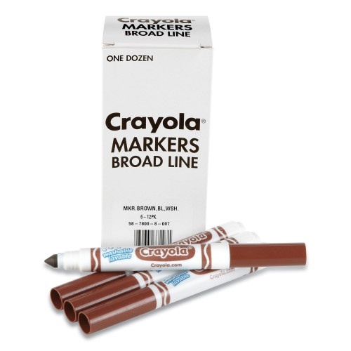 Crayola Broad Line Washable Markers, Brown, 12/Box